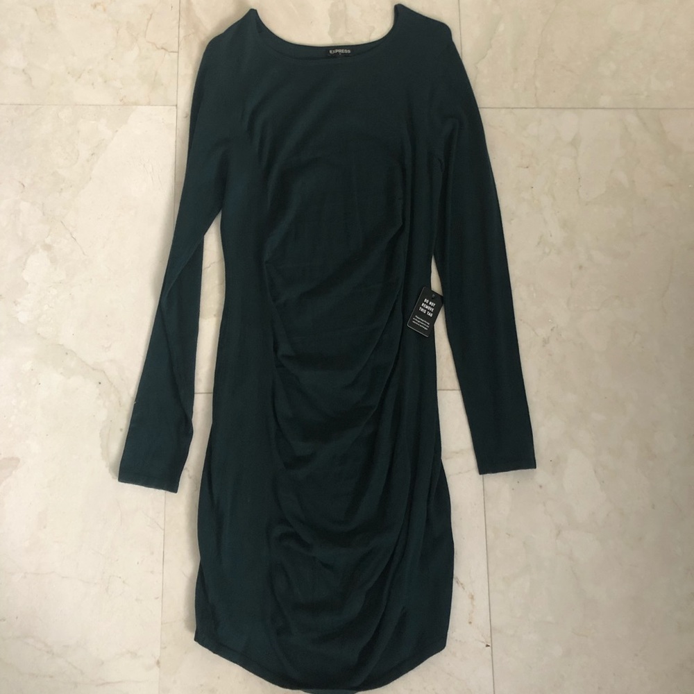 NWT dark green ruched bottom dress long sleeve